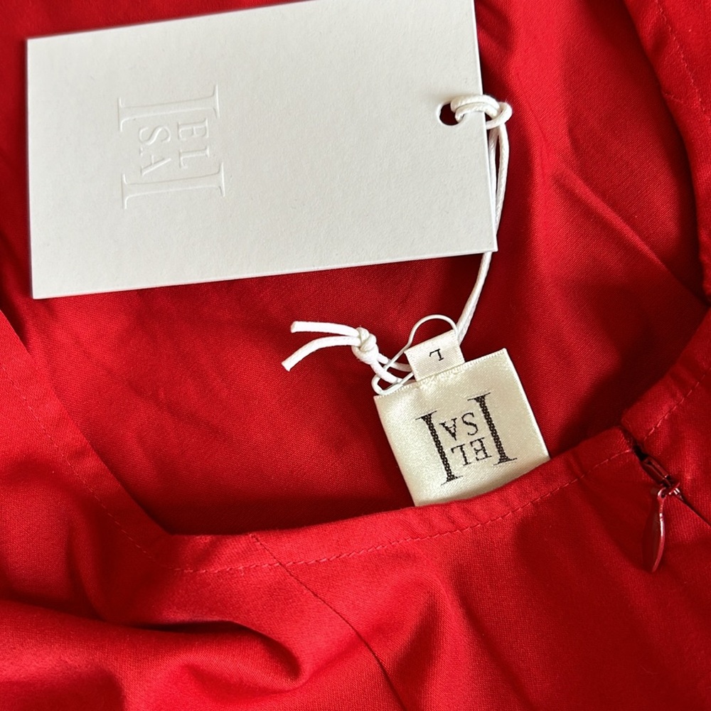 NWT Helsa Stretch Cotton Sateen Midi Dress - Red Lipstick - Picture 6 of 10